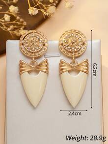 1 Đôi bông tai hình học kiểu cung điện cổ điển mạ vàng sâm panh, bông tai nơ thanh lịch, bông tai thiết kế sang trọng độc đáo - Xem 2