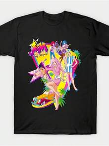 Item Picture Mens Jem Holograms Graphic Shirt With Pink Hair Charact - 黑色 - 查看 6