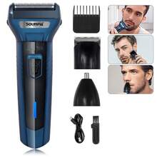 SOLIMPIA 三合一电动剃须刀、理发器和鼻毛修剪器套装，男士专用，新品上市，往复式剃须刀 - 藍色 - 查看 6