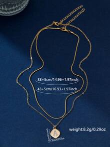 2pcs Classic Round Snake Bone Chain And Copper Square Letter A Cubic Zirconia Pendant Necklace Set - Yellow Gold - View 6
