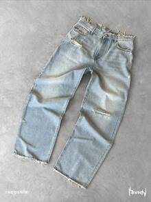 Lavado Para Hacer Viejos Rasgados Jeans De Color Sólido Hombres Y Mujeres Del Mismo Estilo Street Fashion Casual Jeans - 02 - Ver 1
