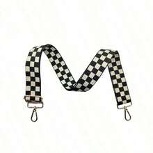 3.8cm Wide Check Pattern Long Shoulder Strap For Women's Bag Can Be Used As A Crossbody Or Shoulder Strap For Bag Replacement - 黑色 - 查看 4
