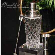 Glass Cocktail Shaker Set - 5 Piece - Silver Martini Shaker Set With Strainer, Jigger, Spoon & Muddler - 16 Oz Drink Shakers Cocktail - Ideal Gift For Home Bar & Drink Trolley Décor - 銀色 - 查看 3