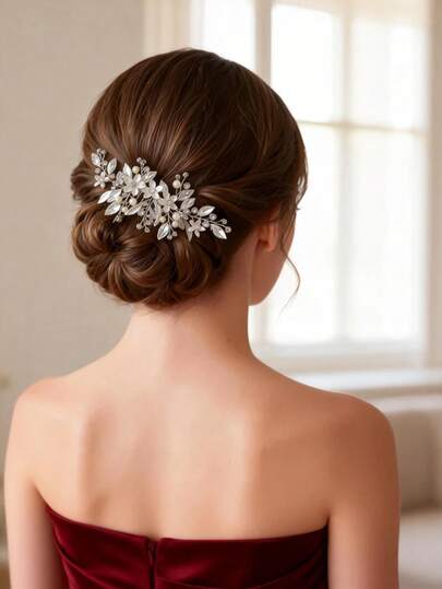 Silver Crystal Rhinestone Hair Comb Accessory, Suitable For Wedding, Party, Formal Event, Adult Ceremony Costume Headpiece