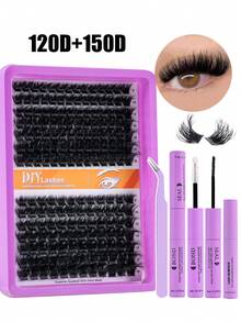 280/210/182 D-Shaped Curled Cluster Shaped False Eyelashes Large Capacity Set, Comes With A Beginner Friendly False Eyelash Tutorial, Thick And Fluffy DIY Segmented False Eyelashes, Including Adhesive And Sealing Agent, Tweezers, Glue Remover, Enlarged Double Eye False Eyelashes, Lightweight And Reusable - Black - View 14