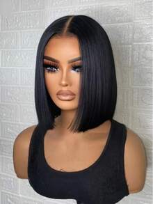 Bob Wig 13x4 HD Lace Front Wigs Human Hair 180 Density Bone Straight Human Hair Wig Glueless Bob Wig Human Hair 13x4 HD Transparent Lace Frontal Wigs For Women  Brazilian Virgin Short Bob Human Hair Lace Frontal Wig With Baby Hair For Women Natural Black Color - Natural Black - Xem 1