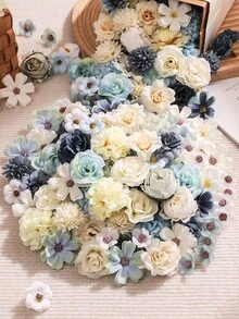 50个/100个蓝白混色人造花头，适用于情人节装饰、家居装饰、咖啡馆、蛋糕装饰、花园、新娘头饰、办公桌装饰、餐桌摆设等。 - 彩色 - 查看 2