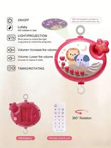 1个可爱动物造型ABS材质遥控灯光音乐婴儿床铃，带投影和舒缓夜灯，卡通风格，适合睡前/放松，是婴儿洗礼/新生儿/节日礼物的理想之选。 - 彩色 - 查看 10