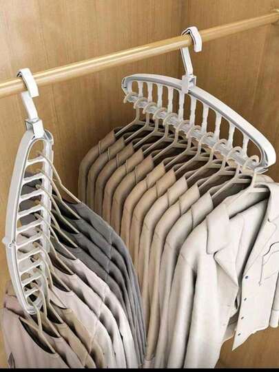 11-Slot Foldable Clothes Hanger Rack, Multi-Functional Non-Slip Plastic Portable Hanging Wardrobe Storage System, 3.2 Cubic Feet Enclosed Storage Capacity - Lightweight (1pc), Minimalist Style For Spring & Summer Top Storage ZBBJ