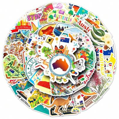 50pcs Australia Outdoor Travel Stickers, Suitable For Laptop, Water Bottle, Guitar, Bicycle, Motorcycle, Bumper, Luggage, Skateboard, Graffiti, Cute Stickers, Best Gift For Teenagers And Young Adults