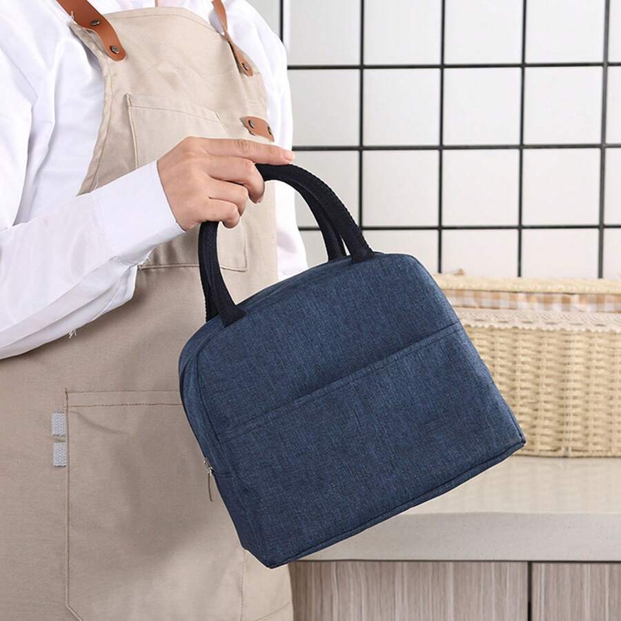 High-Capacity Insulated Lunch Bag - Reusable And Waterproof - Ideal For Work, Picnics, And The Beach - Dark Blue - Grey - View 1
