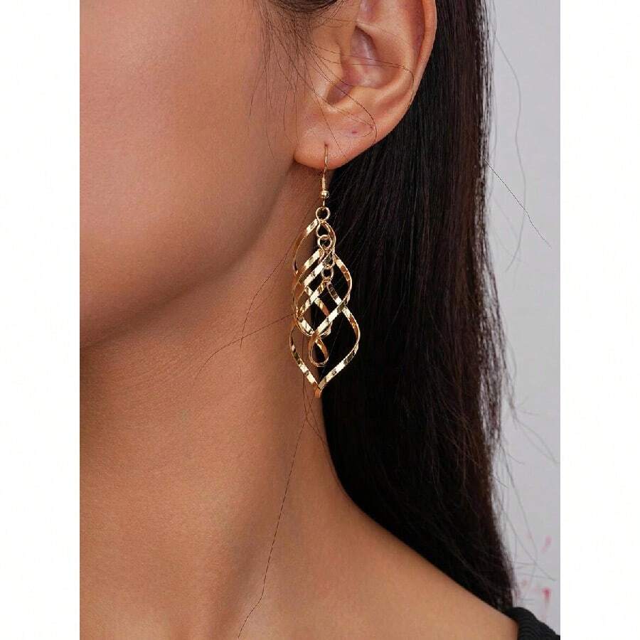 1 Pair Of Multi-Layer Spiral Twist Hook Earrings, Suitable For Women's Daily Wear Jewelry Accessories - Bạc - Xem 1
