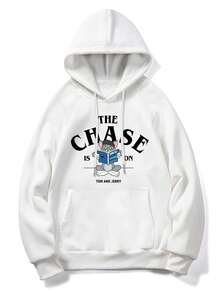 Tom & The Chase 男士休闲百搭简约风元素印花连帽衫，秋冬款 - 白色 - 查看 1