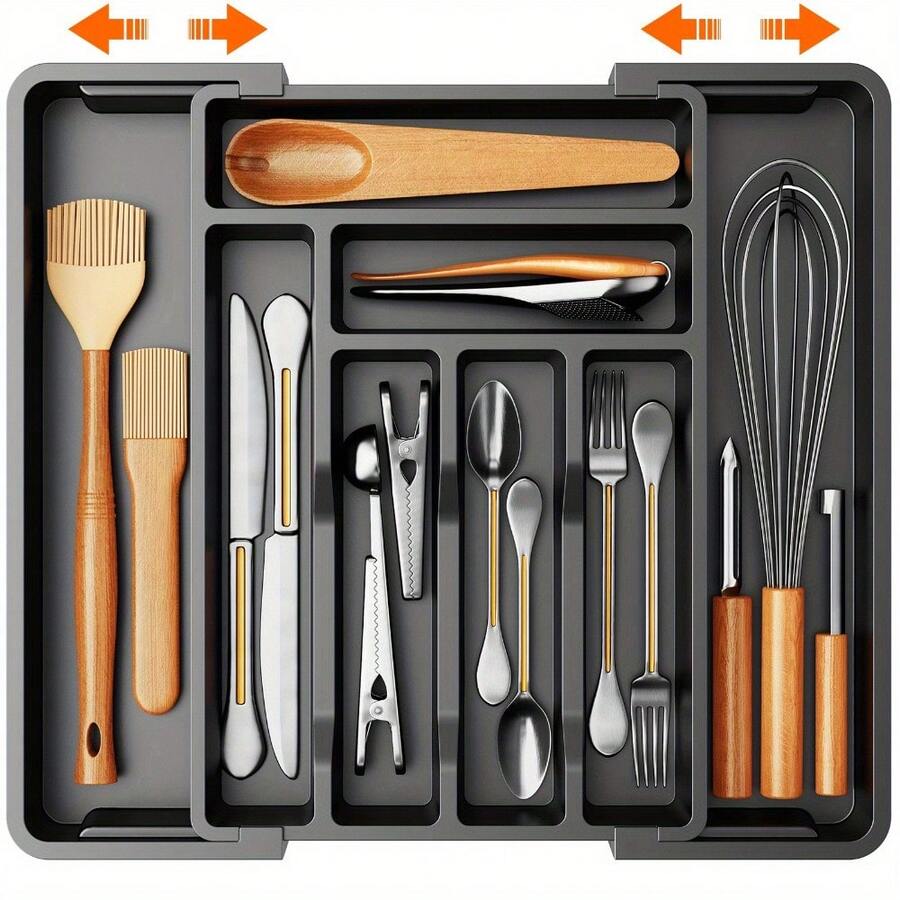 Expandable Cutlery Tray Holder, Drawer Organizer, Adjustable Tray, Organize Kitchen Silverware, Cutlery, Knives And Spoons With Labels, For Messy Kitchen, Bedroom Or Living Room Drawers - 白色 - 查看 1