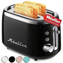 tostador retro 2 rebanadas 7 niveles de dorado 3 funciones recalentar descongelar cancelar -B032 - Negro-1 - Ver 2