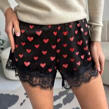 Boho Women's Lace Trim Satin Silk Shorts Shiny Elastic Waist Mini Shorts Pettipants Half Slip Shorts French Knickers Boyshorts For Dresses Full Coverage Underwear Lounge Pants - 紅色 - 查看 5