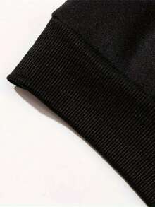 男士休闲通勤汤姆和杰瑞图案印花字母刺绣圆领长袖修身卫衣，春秋季 - 黑色 - 查看 4