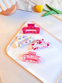 4pcs/Set Heart Print Hair Clips For Valentine's Day, Women Strong Grip Rectangular Hairpins With 4 Different Heart Designs In Pink Tones, Suitable For Various Valentine's Day Looks, Strong Non-Slip Grip - Multicolor - View 6