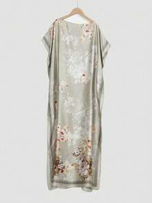 1pc Floral Print Satin Chiffon Shawl Scarf, Women Beach Cover Up Sun Protection Wrap - Multicolor - View 6