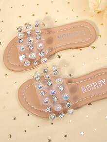 1 Paar Mädchen Transparente Sandalen mit bunten Strass Verzierungen, flach rutschfest geeignet für tägliches Tragen und Sommerfeste - Transparent - Übersicht 7