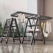 Heavy Duty 3-Tier Folding Clothes Drying Rack - Freestanding Metal Garment And Bedding Rack With Multi-Layer Design, Effective Sun Exposure, Space-Saving, Suitable For Home Or Balcony, Clothing Hanger, Drying Rack - Grey - View 2