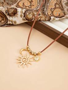 1pc Bohemian Style Sun & Moon Pendant Necklace, Fashion, Elegant, Suitable For Casual, Party, Date, Women's Holiday, Versatile Jewelry Gift - Necklace - View 9