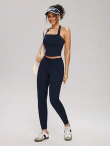 MASKERT Women's Racerback Sports Tank Top, Fitted & Comfortable, Suitable For Yoga, Fitness, Running, Skipping, Tennis And Other Sports - Navy Blue - View 9