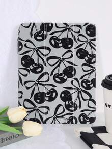 1pc Black Large Cherry Blossom Bow Painted Flat Tablet Case, Suitable For IPad 10th/11th/10.2/10.5/Air4/Air5/10.9/Pro11/Air 11-In.(M2)-2024/Pro 11-In.(M4)-2024/IPad Air 11-Inch (M3) 2025/IPad (A16) 11 Inch 11th Generation 2025 Mini6/Mini7/Air1/Air2/9.7/Tab A8 10.5 Inch 2022, Built-In Pencil Slot, Tri-Fold Stand, Magnetic Sleep/Wake, Minimalist/Creative/Unique/Fun/Casual/Niche - Multicolor - View 2