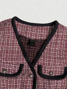 女士时尚无袖格子外套，采用春季格子设计，配有腰带和前襟纽扣，适合派对、节日、休闲外出和度假穿着。 - 紅色 - 查看 4