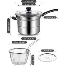 Non-Stick Chip Pan Set - 4Pcs Deep Fryer Pan With Basket & Lid, Stainless Steel Multi-Use Pot For Gas, Electric & Induction Cooking - Silver - View 2