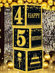 27厘米黑金数字0-9生日装饰盒，黑金生日派对背景装饰，适用于18岁、30岁、40岁、50岁、60岁、70岁、80岁生日派对装饰，生日派对背景堆叠盒，家居装饰，房间装饰，生日派对用品，生日拍照道具，生日礼物包装盒，生日礼物，派对小礼品 - 黑金生日盒 - 查看 7