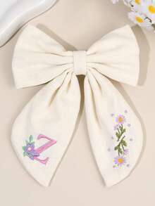 1件女孩26字母白色布藝蝴蝶結髮夾，花卉刺繡髮飾，優雅兒童髮飾，適合日常配戴、派對禮物 - 彩色 - 查看 13