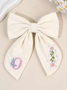 1件女孩26字母白色布藝蝴蝶結髮夾，花卉刺繡髮飾，優雅兒童髮飾，適合日常配戴、派對禮物 - 彩色 - 查看 8