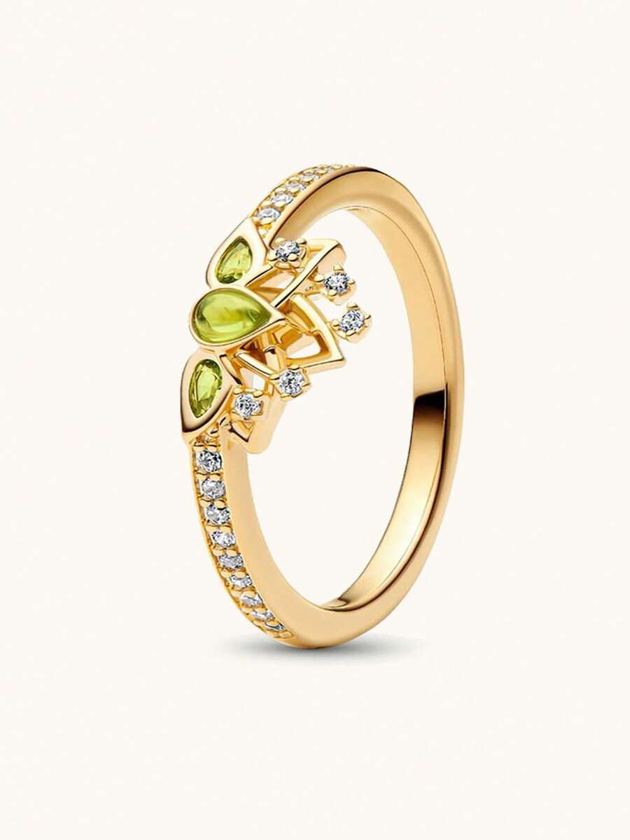 1 Pc Gold Ring Jewelry, Yellow Gemstone Crown Design Style, Luxurious And Generous Ring, Suitable For Ladies' Weddings, Banquets, And Girls' Daily Life Decoration Gifts - 銀色 - 查看 1