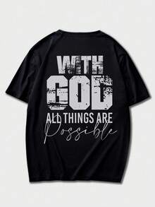 男士夏季时尚简约街头标语印花圆领短袖T恤 | 百搭街头休闲T恤，男友/老公礼物 - 黑色 - 查看 4