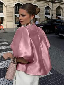 2026春夏时尚优雅性感法式复古休闲街头商务缎面白色衬衫，女士上衣，女士优雅上衣，女士秋季服装，女士秋季套装，女士派对套装，女士派对上衣，女士街头风，女士正装上衣，女士时尚上衣，女士休闲上衣，女士度假套装，女士春季服装粉色 - 粉色 - 查看 3