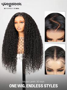 MEGALOOK 6"X5" Lace Curly 100% Human Hair 30" Pre-Bleached Invisible Knot Natural Black Curly Wig 180% Density Transparent 6"X5" Pre-Plucked Lace Closure Wig No Glue Needed Beginner Friendly Easy To Wear Minimal Shedding 100% Virgin Hair Wig - SNatural - View 5