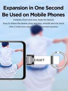 EAGET Unidad flash USB 2.0 de metal de alta velocidad Mini de 8GB/16GB/32GB/64GB/128GB, dispositivo de almacenamiento y transferencia de datos para estudiantes con llavero - Plateado - Ver 7