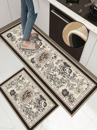 Felpudo de cocina de lino de 3.5 mm de grosor, estilo europeo natural, alfombra de cocina absorbente con respaldo de goma, bordes cosidos para evitar el desprendimiento, que absorbe el agua y es fácil de limpiar, adecuado para cocina, baño, lavandería, entrada, sala de estar y talla grande