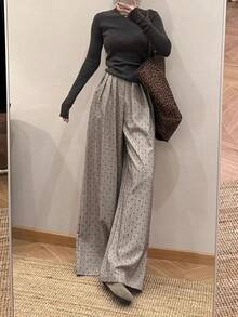 新款女士爱心印花植绒休闲裤，简约百搭修身直筒裤 - 駝色 - 查看 5