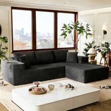 Sofas For Living Room, Bonelss Couch, 106" L-Shape Modular Sectional Sofa,New Cloud Sectional Couch With Deep Seat, Upholstered Boneless Couches For Living Room, No Assembly Required, Corduroy Fabric And Memory Foam Sectional Couches, Modern Modular L-Shape Sofa Couch With Chaise - Màu xám đen - Xem 6