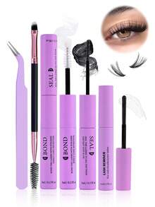 280/210/182 D-Shaped Curled Cluster Shaped False Eyelashes Large Capacity Set, Comes With A Beginner Friendly False Eyelash Tutorial, Thick And Fluffy DIY Segmented False Eyelashes, Including Adhesive And Sealing Agent, Tweezers, Glue Remover, Enlarged Double Eye False Eyelashes, Lightweight And Reusable - Black - View 9