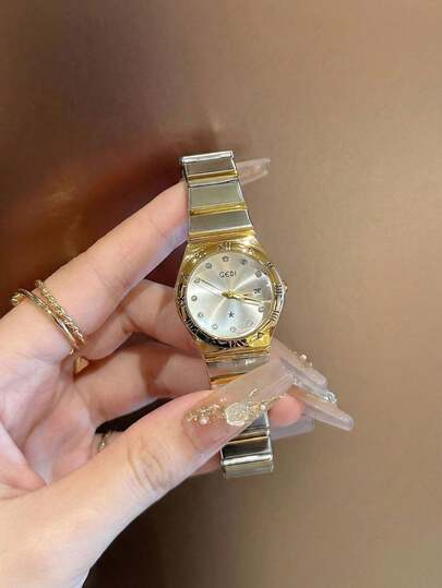 1PC Women Luxury Gold Dial Silver Strap Two-Tone Design Stainless Steel Quartz Women Watches, Ladies Watches With Roman Numerals & Diamond Hour Markers Date Display Wristwatches For Women Suitable For Business, Formal Occasions As Birthday Gifts, Christmas Gifts, Anniversary Gifts, Holiday Gifts For Wife, Female Friends Family