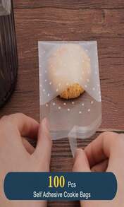 FLYTT Self Adhesive Cookie Bags, White Polka Dot Individual Resealable Cellophane Treat Bags With Thank You Stickers For Gift Giving (3.9''X3.9'', 100 Pcs) - ColorA - 查看 3