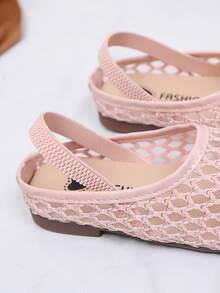 1 Par de Sapatos Planos com Cadarço de Malha Romboidal para Meninas, Design de Grade Vazada, Upper Respirável, Acabamento em PU, Sola Antiderrapante, Perfeito para Festa, Casamento, Uso Diário e Férias - Rosa chiclete - Visão 8
