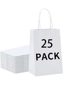 50pcs Kraft Paper Gift Bags With Handles, Drawstring Kraft Paper Bags, 15 X 8 X 21 Cm, Suitable For Birthday, Wedding, Valentine's Day And Party Celebrations - White - View 7