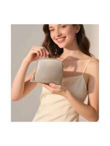 Travel Gifts For Women - Cream White Small Velvet Travel Jewelry Case, Zipper Jewelry Organizer Pouch For Bracelet Rings Earrings Storage - White - View 7