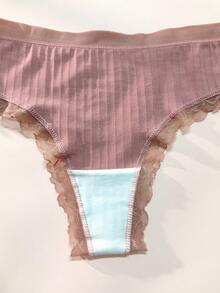Set de 3 bragas de mujer con diseño de encaje y texto, de unicolor, de tiro bajo y que levantan la cintura - Multicolor - Ver 9