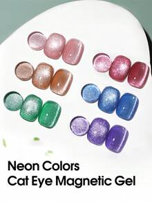 PEACECOLOR 6pcs Cat Eye Gel Nail Polish Set, 10ML Glass Bottle Colorful Pink Green Blue Cat Eye Magnetic Gel Nail Polish Set, UV LED Removable Gel Nail Polish Suitable For Women Nail Art Design, Cat Eye Gel Nail Polish Gift - Multicolor - View 2