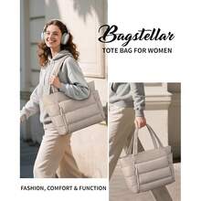 Bagstellar Puffer Tote Bag For Women, Lightweight Puffy Work Handbag Teacher Nurse Quilted Shoulder Bag For Schoolsss Travel Gym | Cloud Bag W/ Zipper, Daily College Bags, 15.6\ Computer Bag, Clinical Nursing Bag, 40 OZ Tumbler Holder, Ideal Gift For Women-3539 - 麥片 - 查看 10